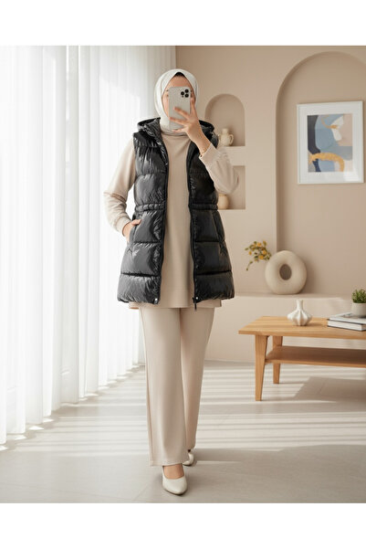 Modamorfo Lined Patent Leather Vest with Front Zipper Pockets - Black