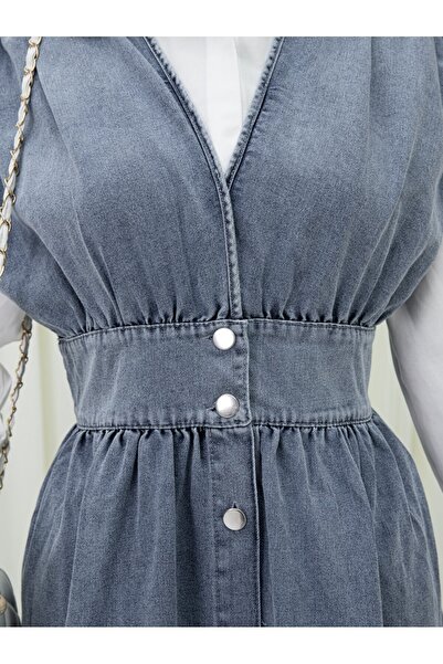 Modamorfo Τζιν Gilet με κουμπιά με λαιμόκοψη V μηδενικό μανίκι - Ice Blue