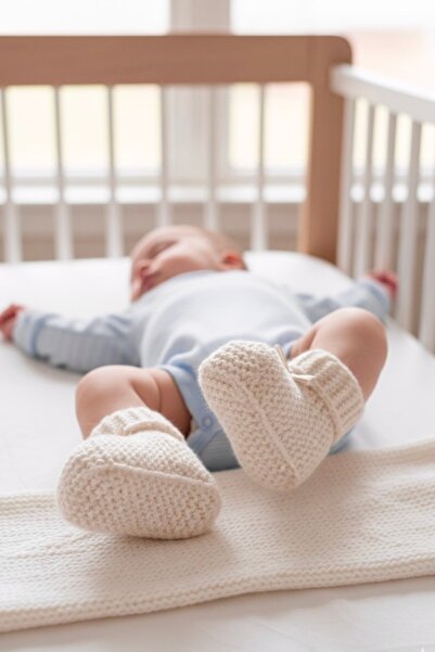 Bursa Trikomer Knitwear Foot Warmer Elegant Ribbon Knitted Baby Booties