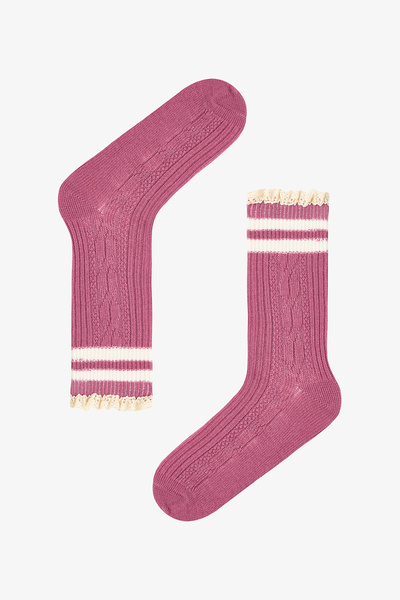 Penti 2 Pairs of Cotton Ankle Socks with Striped Lace Ruffles