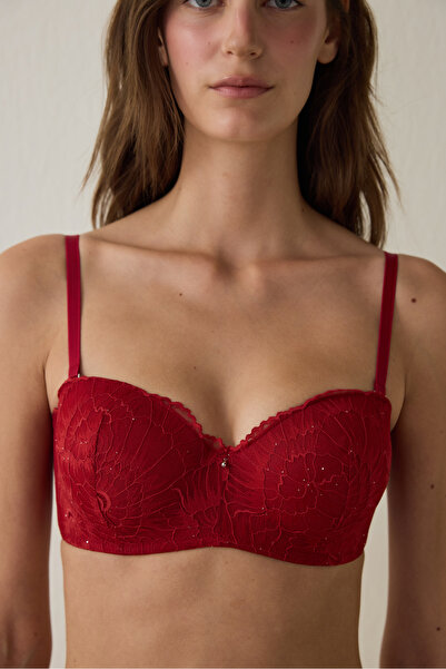 Penti Red Lotus Sequin Lace Bra