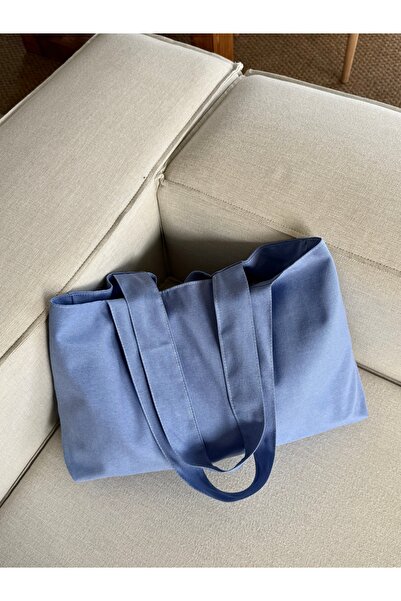 LUNAFEL Mavi Kanvas El Kol Omuz Çantası - Su Geçirmez Kumaş - Tote Bez El Kol Ve Omuz Çantası