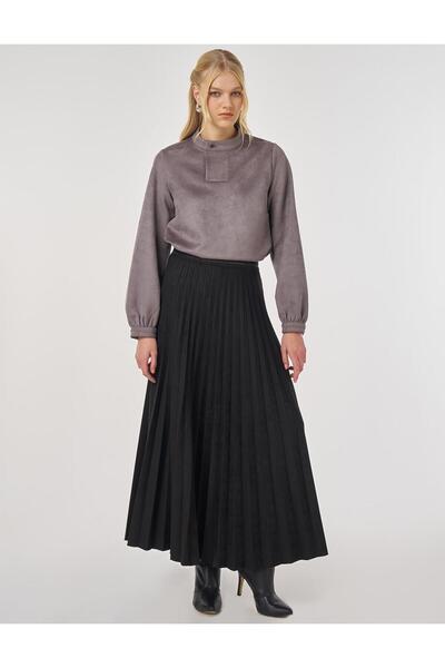KYR Pleated Suede Skirt Black