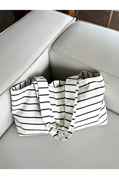 LUNAFEL Anthracite Striped Canvas Handbag Shoulder Bag - Waterproof Fabric - Tote Cloth Handbag and Shoulder Bag