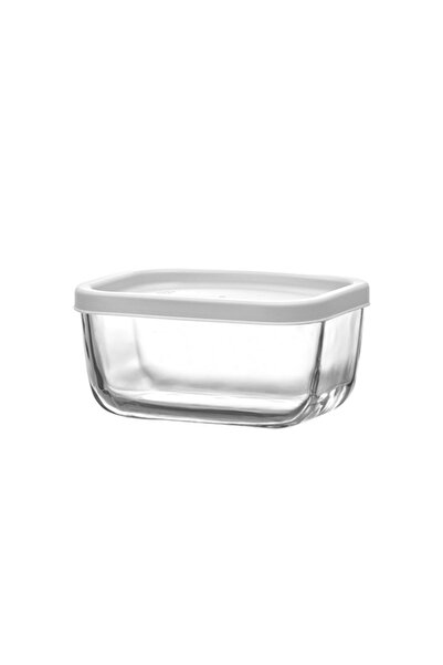 LAV Cube Cam Saklama Kabı Tekli Küçük Boy 405 ml Dikdörtgen Beyaz Plastik Kapaklı (Kahvaltılık )