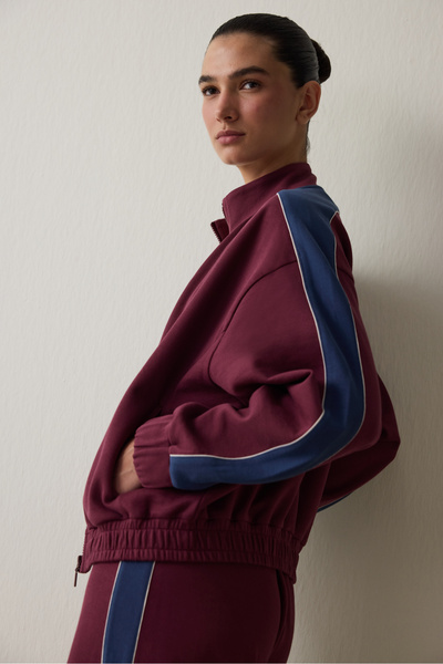 Penti Burgundy Zippered Stand Collar Sports Jacket