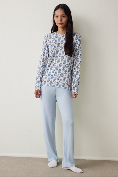 Penti Light Blue Tea Time Thermal Effect Pajama Bottoms