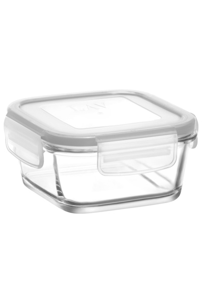 LAV Fresco Glass Storage Container Single Small Size 375 ml Square White Lock...