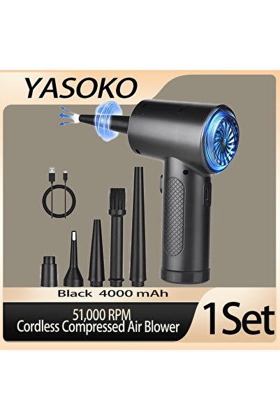 Choice منفضة هواء لاسلكية محمولة بقوة 4000 مللي أمبير/ساعة وسرعة 51000 دورة في الدقيقة مزودة بمصباح LED لتنظيف الكمبيوتر ولوحة المفاتيح