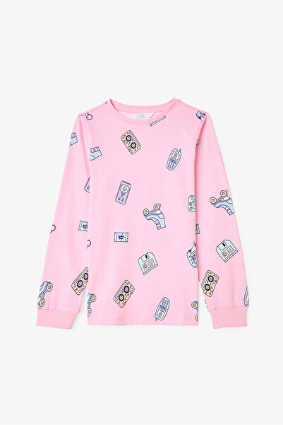 Penti Zweiteiliges Pyjama-Set für Mädchen aus Baumwolle mit Retro-Spielzeugmuster und langen Ärmeln