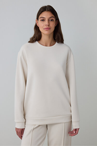Penti Beige Crew Neck Oversize Modal Crop Sweatshirt