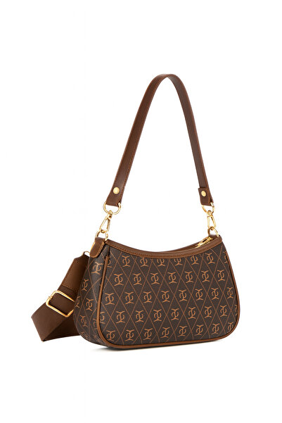 Newish Dámská hnědá vzorovaná kabelka bageta přes rameno