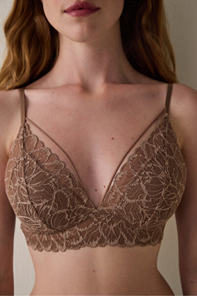 Penti Light Brown Luna Lace Push up Bra Without Underwire