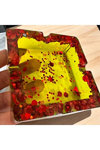 UNBREAKABLE ! Epoxy Decorative Ashtray Handmade Christmas New Year Gift Glitter Ashtray Square
