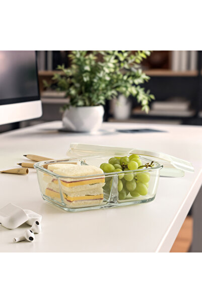 LAV Fresco Cam Bölmeli Saklama Kabı Tekli Orta Boy 720 ml Dikdörtgen Beyaz Kilitli Kapak