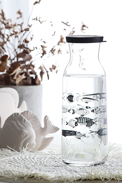 LAV Fonte Cam Karaf Tekli 1,2 L Balık Dekorlu Silikon Kapaklı (Sürahi )