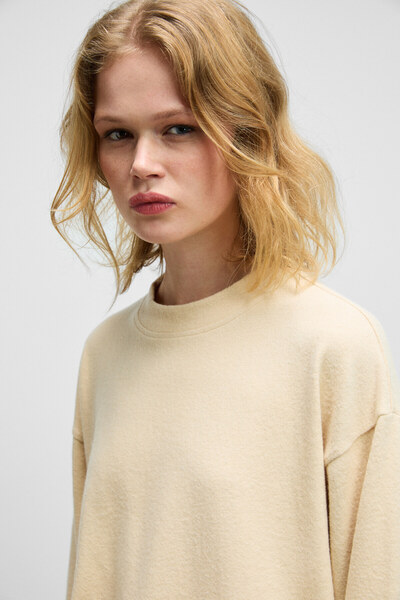 GRIMELANGE Zephira Women's Soft and Flexible Fabric Round Neck Mink Sweatshirt