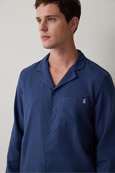 Penti Indigo Melange Men's Button down Shirt Pants Pajama Set