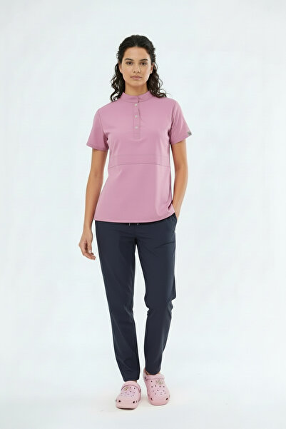 Class Üniforma Nova - Powder Smoked Flexible Lycra Scrubs για γυναίκες, γιακάς και μισή πατιλέτα