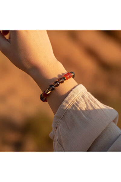 SUMRA سوار من حجر العقيق والكوارتز الدخاني (10 مم) من الحجر الطبيعي المعتمد S...