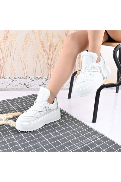 Tmall Women's Sports Shoes, With Platform, Made of -leather, D1413, White