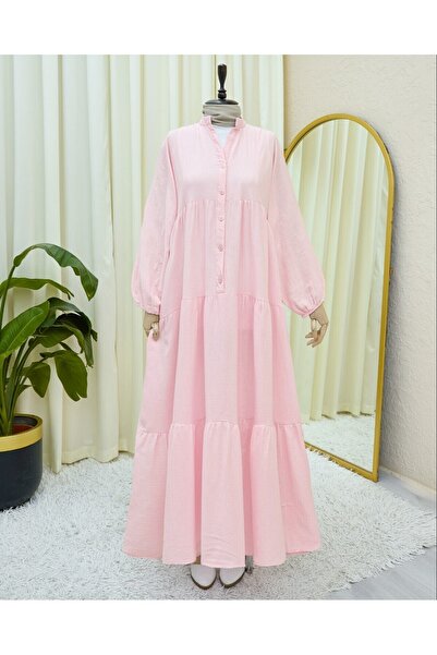 Modamorfo Φόρεμα μουσελίνας με μισό κουμπί - Πούδρα