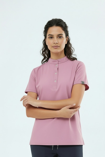 Class Üniforma Nova - Powder Smoked Flexible Lycra Scrubs για γυναίκες, γιακάς και μισή πατιλέτα