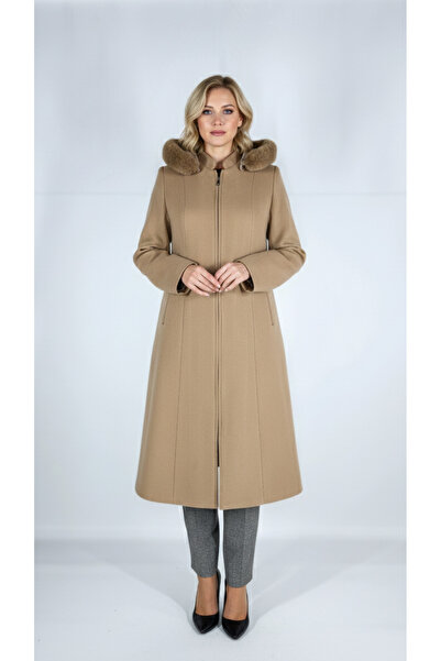 ALVİSTA Kadın Kaşe Kaban Manto - Pelüş Detaylı Kapüşonlu