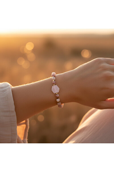 SUMRA سوار من حجر الكوارتز الوردي وحجر الهيماتيت الطبيعي المعتمد SPF-A-056