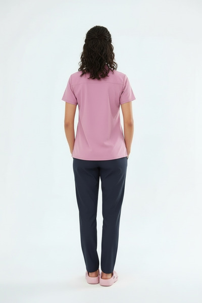 Class Üniforma Nova - Powder Smoked Flexible Lycra Scrubs για γυναίκες, γιακάς και μισή πατιλέτα