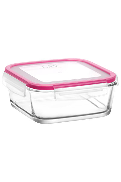 LAV Fresco Glass Storage Container Single Large Size 1150 ml Square Pink Lockable Lid