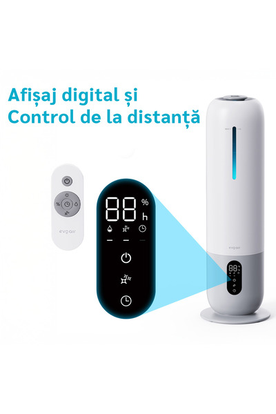 EvoAir Umidificator aer Umio, Lampa UV, Indicator Umiditate, Duză de Ceață, Aromaterapie, Alb