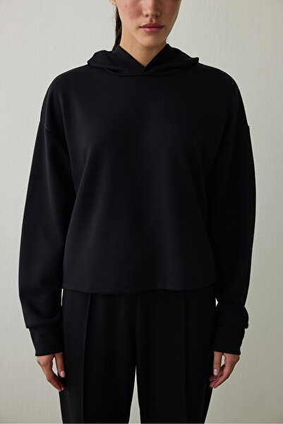 Penti Black Silky Feel Hooded Slogan Printed Sweatshirt