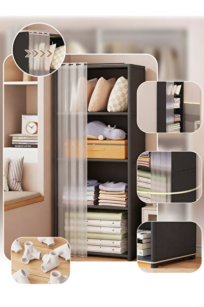 Generic Leon Home 5-Layer Storage Rack Bookcase with Dustproof Curtains