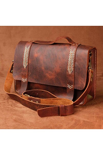 SUMRA حقيبة كتف مصنوعة يدويًا من جلد العجل الأصلي بنسبة 100% مقاس 27 سم × 18 ...