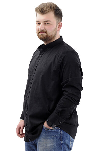 ModeXL Men's Shirt - Plus Size, Long Sleeve, Lycra Linen, Black U20385