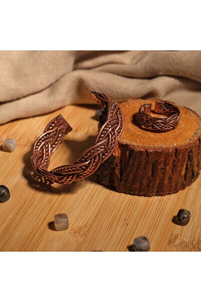 SUMRA طقم أساور وخواتم للجنسين مصنوع يدويًا من النحاس الخالص مع زخارف SPF-B-013