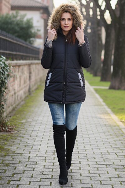 Toridas Damski nadmuchiwany płaszcz ze sztucznymi piórami