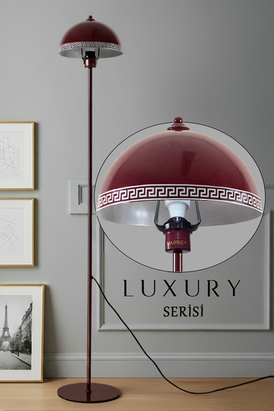 Marrien Luna Luxury Tek Ayaklı Bordo Modern Metal Lambader | Oturma Odası & Yatak Odası & Salon Lambası