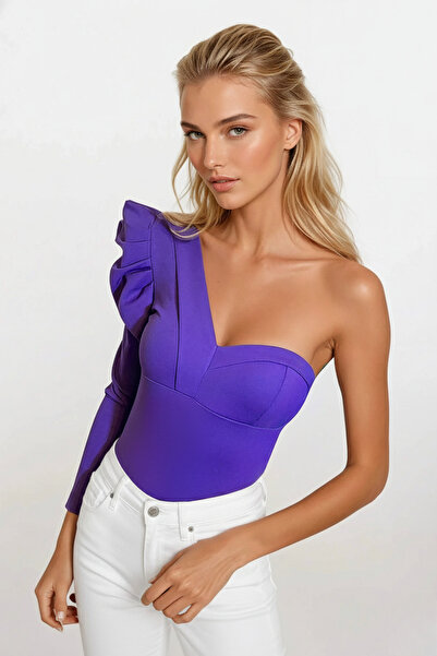 OLSAMODA Țesătură tricotată elastică - Bluză căptușită pentru femei, cu un singur umăr