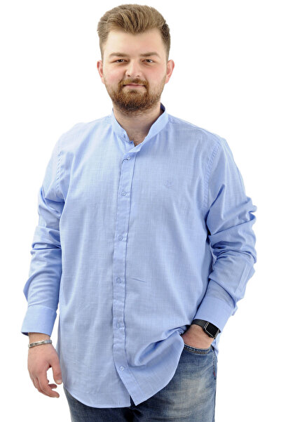 ModeXL Men's Shirt - Plus Size, Long Sleeve, Lycra Linen, Blue U20385