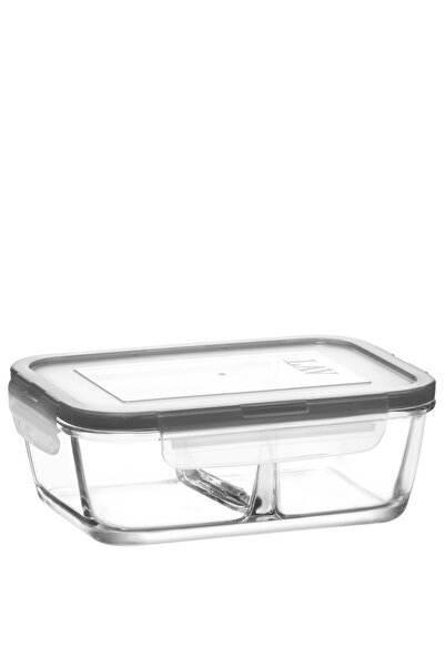 LAV Fresco Cam Bölmeli Saklama Kabı Tekli Orta Boy 720 ml Dikdörtgen Gri Kilitli Kapak