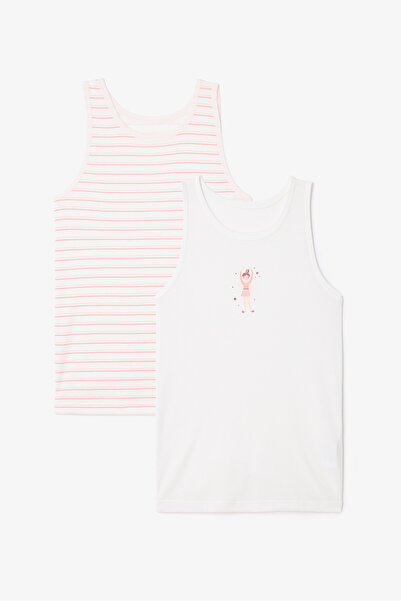 Penti Off-White Girl's Ballerina Patterned Thick Strap 2-Piece Tank Top