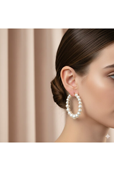 Madame Rosso İncili Halka Küpe