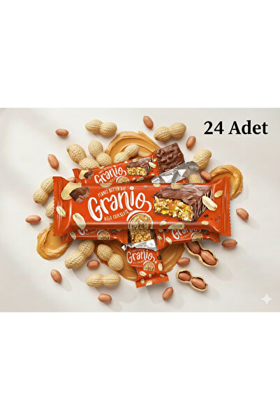 GRANIO Fıstıklı ve Fıstık Ezmeli Sütlü Çikolata Kaplamalı Bar 40 gr X 24 Adet