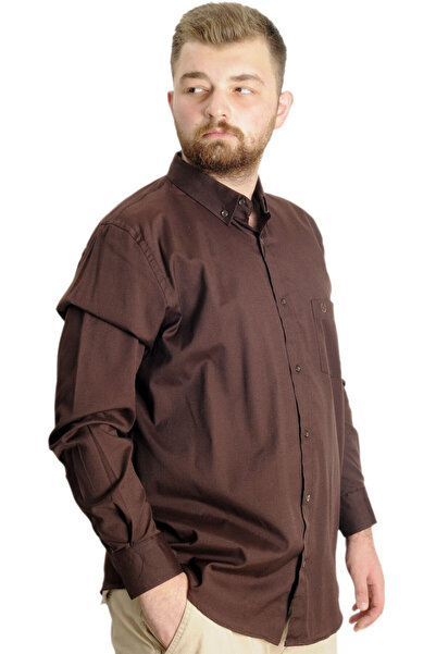 ModeXL Ανδρικό πουκάμισο μεγάλου μεγέθους Mode Xl με U.Sleeve Pocket Oxford 20366 καφέ