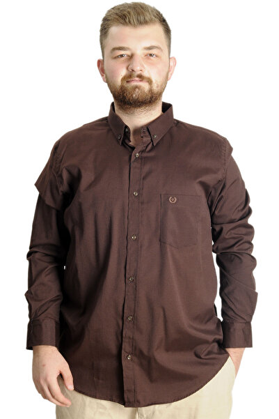 ModeXL Ανδρικό πουκάμισο μεγάλου μεγέθους Mode Xl με U.Sleeve Pocket Oxford 20366 καφέ