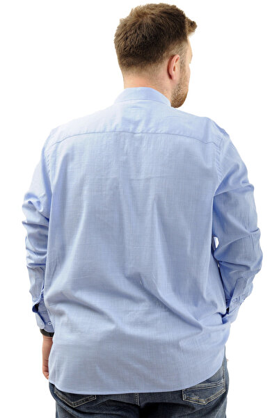 ModeXL Men's Shirt - Plus Size, Long Sleeve, Lycra Linen, Blue U20385