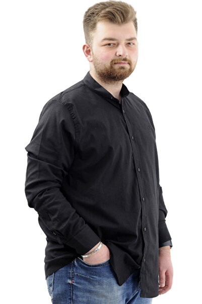 ModeXL Men's Shirt - Plus Size, Long Sleeve, Lycra Linen, Black U20385