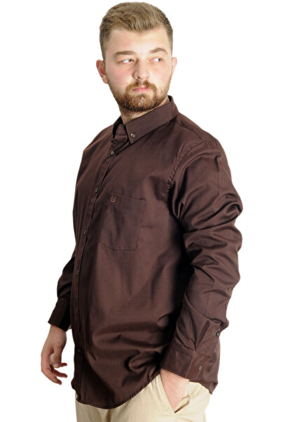 ModeXL Ανδρικό πουκάμισο μεγάλου μεγέθους Mode Xl με U.Sleeve Pocket Oxford 20366 καφέ